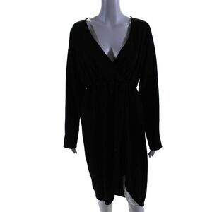 Elle Lauri Womens Long Sleeves V Neck Asymmetrical Tulip Dress Black Size Small